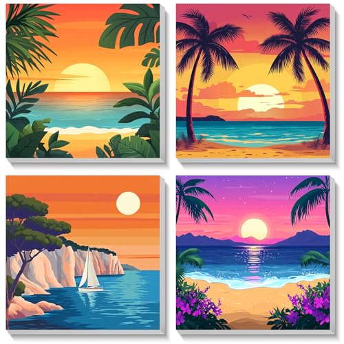 Bowetile 4er-Set Landschaften gerahmte Malen-nach-Zahlen-Sets für Kinder, Sonnen-Malen-nach-Zahlen-Sets auf Leinwand für Erwachsene Anfänger, Acryl-Zahlenmalerei zur Raumdekoration, 20x20 cm Bowetile 4er-Set Landschaften gerahmte Malen-nach-Zahlen-Sets für Kinder, Sonnen-Malen-nach-Zahlen-Sets auf Leinwand für Erwachsene Anfänger, Acryl-Zahlenmalerei zur Raumdekoration, 20x20 cm von Bowetile