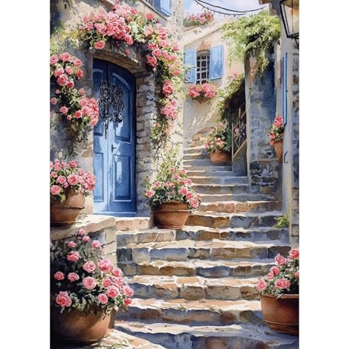 Bowetile 5D DIY Diamond Painting Landschaft, Blumen-Diamond-Art-Malerei-Sets für Erwachsene, Komplette Strassbilder Haus-Bilder mit Strasssteinen für Anfänger, Wanddekoration für Zuhause 30x40 cm von Bowetile