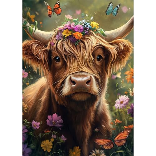 Bowetile 5D DIY Diamond Painting Niedliche Kuh, Tier-Diamond-Art-Malerei-Sets für Erwachsene, Komplette Strassbilder Blumen-Bilder mit Strasssteinen für Anfänger, Wanddekoration für Zuhause 30x40 cm von Bowetile
