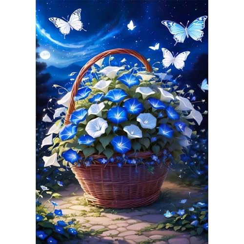 Bowetile 5D Diamond Painting Bilder, Diamant Painting Blume, Blau Nacht Diamond Painting Set für Erwachsene Kinder, Komplettes DIY Diamond Art Malen Stickset, Kreuzstichbilder für Wohnkultur 30x40 cm Bowetile 5D Diamond Painting Bilder, Diamant Painting Blume, Blau Nacht Diamond Painting Set für Erwachsene Kinder, Komplettes DIY Diamond Art Malen Stickset, Kreuzstichbilder für Wohnkultur 30x40 cm von Bowetile