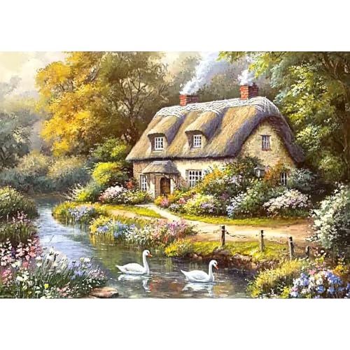 Bowetile 5D Diamond Painting Bilder Landschaft, Heimatdorf Diamond Painting Set für Erwachsene und Kinder, Komplettes DIY Hütte Diamond Art Malen Stickset für Kreuzstichbilder, Wohnkultur 40x30 cm von Bowetile