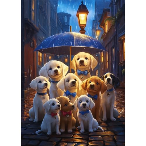 Bowetile DIY Diamond Painting Niedlicher Hund, Tier-Diamond-Art-Malerei-Sets für Erwachsene, Komplette Strassbilder Hund-Bilder mit Strasssteinen für Anfänger, Wanddekoration für Zuhause 30x40 cm von Bowetile