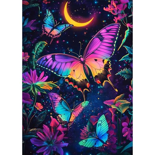 Bowetile DIY Diamond Painting Schmetterling, Mond-Diamond-Art-Malerei-Sets für Erwachsene, Komplette Strassbilder Blumen-Bilder mit Strasssteinen für Anfänger, Wanddekoration für Zuhause 30x40cm von Bowetile
