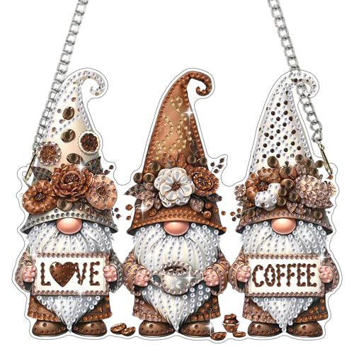 Bowetile Diamond Painting Anhänger Kaffee Gnom, Kaffee Gnom Diamond Painting Fensterbilder für Erwachsene, Kinder Hängende Ornament Motive Bastelset für Wand Fenster Garten, Decor Geschenk von Bowetile