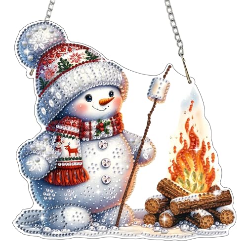 Bowetile Diamond Painting Anhänger Schneemann, Weihnachten Schneemann Diamond Painting Fensterbilder für Erwachsene, Kinder Hängende Ornament Motive Bastelset für Wand Fenster Garten, Decor Geschenk von Bowetile