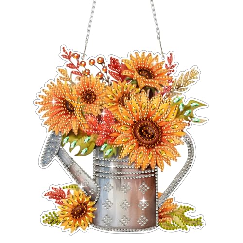 Bowetile Diamond Painting Anhänger Sonnenblume, Herbst Diamond Painting Fensterbilder Erwachsene,Kinder Hängende Ornament Motive Bastelset für Fensterbilder Wand Garten,Decor Geschenk von Bowetile