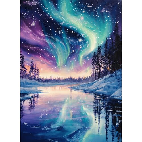 Bowetile Diamond Painting Fantasie-Aurora, Landschafts-Diamond-Art-Malerei-Sets für Erwachsene, Komplette Strassbilder See-Bilder mit Strasssteinen für Anfänger, Wanddekoration für Zuhause 30x40 cm von Bowetile