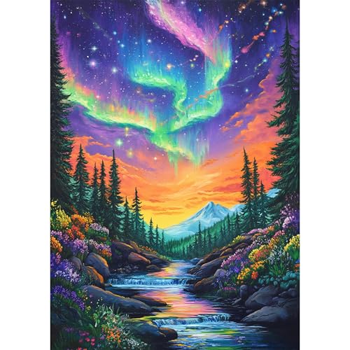 Bowetile Diamond Painting Landschaft, Fantasie-Aurora-Diamond-Art-Malerei-Sets für Erwachsene, Komplette Strassbilder Fluss-Bilder mit Strasssteinen für Anfänger, Wanddekoration für Zuhause 30x40 cm von Bowetile