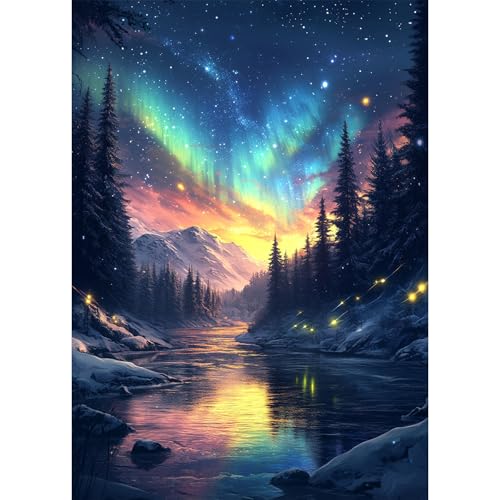 Bowetile Diamond Painting Landschaft, Fantasie-Aurora-Diamond-Art-Malerei-Sets für Erwachsene, Komplette Strassbilder Wald-Bilder mit Strasssteinen für Anfänger, Wanddekoration für Zuhause 30x40 cm von Bowetile