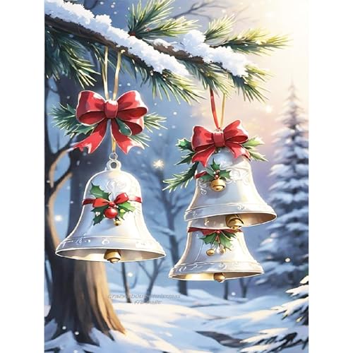 Bowetile Diamond Painting Weihnachtsglocken Erwachsene, Weihnachten Weihnachtsglocken Diamant Painting Bilder für Erwachsene Anfänger, 5D DIY Diamond Art Craft für Home Wand Decor 30x40cm von Bowetile