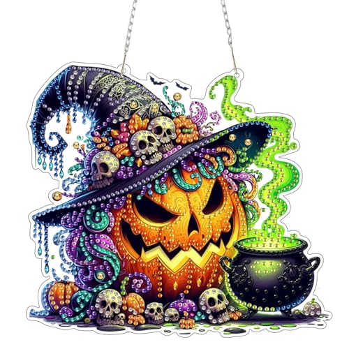 Bowetile Halloween Diamond Painting Anhänger Schädel, Tier Diamond Painting Erwachsene Kinder Anhänger mit Kette, Hängende Ornament Motive Bastelset für Fensterbilder Wand Tür Garten, Decor Geschenk von Bowetile