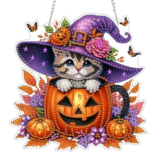 Bowetile Halloween Diamond Painting Anhänger Schwarze Katze, Diamond Painting Erwachsene Kinder Anhänger mit Kette, Hängende Ornament Motive Bastelset für Fensterbilder Wand Tür Garten, Decor Geschenk Bowetile Halloween Diamond Painting Anhänger Schwarze Katze, Diamond Painting Erwachsene Kinder Anhänger mit Kette, Hängende Ornament Motive Bastelset für Fensterbilder Wand Tür Garten, Decor Geschenk von Bowetile