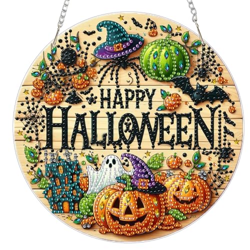 Bowetile Halloween Diamond Painting Anhänger Sprechen, Tier Diamond Painting Erwachsene Kinder Anhänger mit Kette, Hängende Ornament Motive Bastelset für Fensterbilder Wand Tür Garten, Decor Geschenk von Bowetile