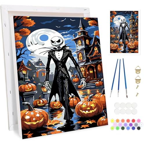 Bowetile Halloween Kürbis und Skeleton Malen nach Zahlen für Erwachsene mit Rahmen, Malen nach Zahlen Set für Anfänger Leinwand Kit,Gemäide Bastelset auf Leinwand mit Pinseln Home Decor 20x30cm Bowetile Halloween Kürbis und Skeleton Malen nach Zahlen für Erwachsene mit Rahmen, Malen nach Zahlen Set für Anfänger Leinwand Kit,Gemäide Bastelset auf Leinwand mit Pinseln Home Decor 20x30cm von Bowetile
