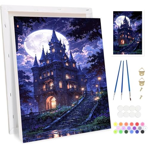 Bowetile Halloween Schloss Malen nach Zahlen für Erwachsene mit Rahmen, Malen nach Zahlen Set für Anfänger Leinwand Kit,Gemäide Bastelset auf Leinwand mit Pinseln und Acrylpigment Home Decor 20x30cm Bowetile Halloween Schloss Malen nach Zahlen für Erwachsene mit Rahmen, Malen nach Zahlen Set für Anfänger Leinwand Kit,Gemäide Bastelset auf Leinwand mit Pinseln und Acrylpigment Home Decor 20x30cm von Bowetile