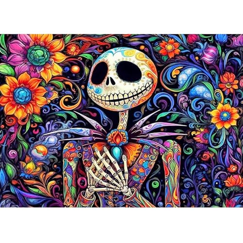 Bowetile Halloween Totenkopf Diamond Painting Erwachsene, Skelett Mond mit Strasssteinen für Anfänger, Diamant Painting Bilder Erwachsene, Diamond Arts Craft für Home Wand Decor 30x40cm von Bowetile