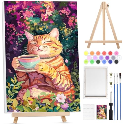 Bowetile Katze Malen nach Zahlen für Erwachsene mit Rahmen, Tiere Malen nach Zahlen mit Holzstaffelei für Anfänger Leinwand Kit, DIY Acryl-Pigment Malvorlage für Home Décor, 20x30 cm Bowetile Katze Malen nach Zahlen für Erwachsene mit Rahmen, Tiere Malen nach Zahlen mit Holzstaffelei für Anfänger Leinwand Kit, DIY Acryl-Pigment Malvorlage für Home Décor, 20x30 cm von Bowetile