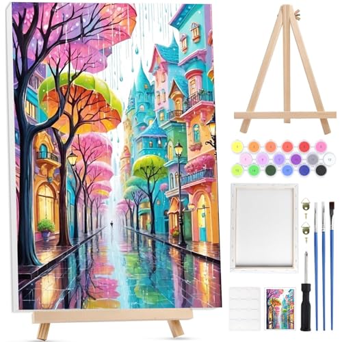 Bowetile Kleinstadt Malen nach Zahlen für Erwachsene mit Rahmen, Landschaften Malen nach Zahlen mit Holzstaffelei für Anfänger Leinwand Kit, DIY Acryl-Pigment Malvorlage für Home Décor 20x30 cm Bowetile Kleinstadt Malen nach Zahlen für Erwachsene mit Rahmen, Landschaften Malen nach Zahlen mit Holzstaffelei für Anfänger Leinwand Kit, DIY Acryl-Pigment Malvorlage für Home Décor 20x30 cm von Bowetile
