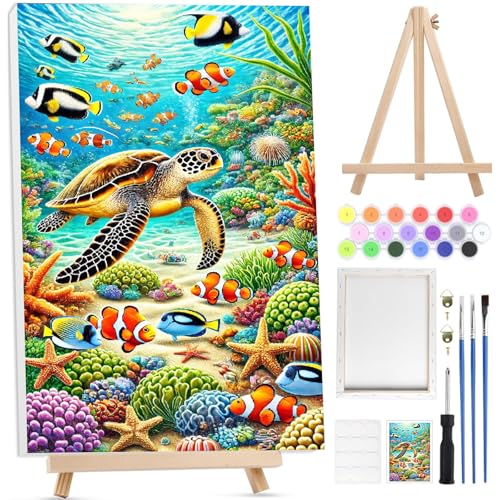 Bowetile Ozean Malen nach Zahlen für Erwachsene mit Rahmen, Tiere Malen nach Zahlen mit Holzstaffelei für Anfänger Leinwand Kit, DIY Acryl-Pigment Malvorlage für Home Décor, 20x30 cm Bowetile Ozean Malen nach Zahlen für Erwachsene mit Rahmen, Tiere Malen nach Zahlen mit Holzstaffelei für Anfänger Leinwand Kit, DIY Acryl-Pigment Malvorlage für Home Décor, 20x30 cm von Bowetile