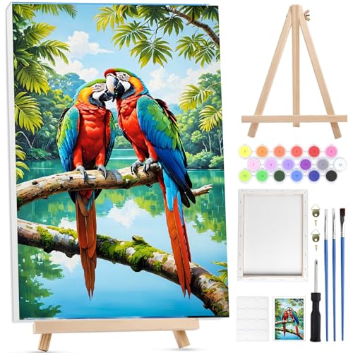 Bowetile Papagei Malen nach Zahlen für Erwachsene mit Rahmen, Tiere Malen nach Zahlen mit Holzstaffelei für Anfänger Leinwand Kit, DIY Acryl-Pigment Malvorlage für Home Décor, 20x30 cm Bowetile Papagei Malen nach Zahlen für Erwachsene mit Rahmen, Tiere Malen nach Zahlen mit Holzstaffelei für Anfänger Leinwand Kit, DIY Acryl-Pigment Malvorlage für Home Décor, 20x30 cm von Bowetile