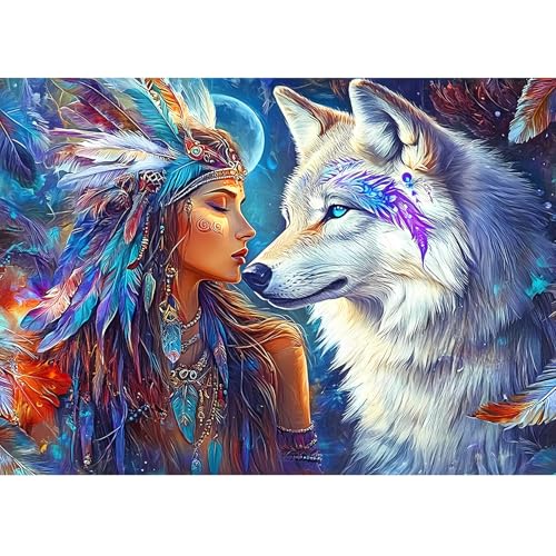 Bowetile Wolf Diamond Painting Erwachsene, Indische Frau & Wolf mit Strasssteinen für Anfänger, Diamant Painting Bilder Erwachsene, 5D DIY Diamond-Painting Arts Craft für Home Wand Decor 40x30cm Bowetile Wolf Diamond Painting Erwachsene, Indische Frau & Wolf mit Strasssteinen für Anfänger, Diamant Painting Bilder Erwachsene, 5D DIY Diamond-Painting Arts Craft für Home Wand Decor 40x30cm von Bowetile