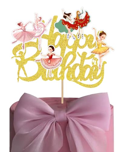 1 x Ballerina-Kuchenaufsatz "Happy Birthday", glitzernd, bunt, Ballett-Tänzerin, Baby, Mädchen, Tanz-Kuchendekorationen, Dusch-Party-Zubehör, Kuchendekoration 1 x Ballerina-Kuchenaufsatz "Happy Birthday", glitzernd, bunt, Ballett-Tänzerin, Baby, Mädchen, Tanz-Kuchendekorationen, Dusch-Party-Zubehör, Kuchendekoration von Boweurois