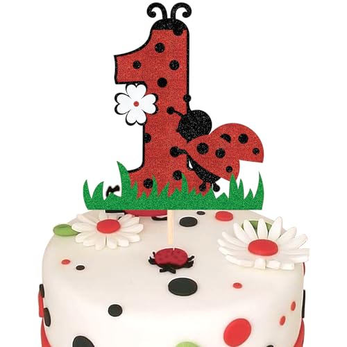Marienkäfer-Kuchenaufsatz zum 1. Geburtstag, Marienkäfer, Kuchendekorationen für Mädchen, Jungen, Frühling, Sommer, Glitzer, roter Marienkäfer-Thema, Partyzubehör für Babyparty, ein Jahr alte Kinder Marienkäfer-Kuchenaufsatz zum 1. Geburtstag, Marienkäfer, Kuchendekorationen für Mädchen, Jungen, Frühling, Sommer, Glitzer, roter Marienkäfer-Thema, Partyzubehör für Babyparty, ein Jahr alte Kinder von Boweurois