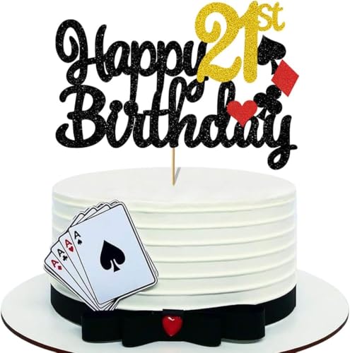 Tortenaufsatz "Happy 21st Birthday", Casino-Kuchenaufsatz, Happy Birthday, Las Vegas, Pokerspiel, Chips, Pick, für Nacht-Themen, Glücksspiele, Party-Dekorationen, Zubehör, 1 Stück Tortenaufsatz "Happy 21st Birthday", Casino-Kuchenaufsatz, Happy Birthday, Las Vegas, Pokerspiel, Chips, Pick, für Nacht-Themen, Glücksspiele, Party-Dekorationen, Zubehör, 1 Stück von Boweurois