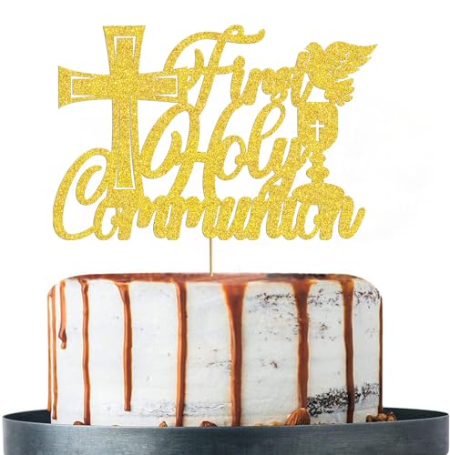 Tortenaufsatz zur Erstkommunion, glitzernd, goldfarben, für Jungen und Mädchen, Erstkommunion, Taufe, Babyparty, Partyzubehör Tortenaufsatz zur Erstkommunion, glitzernd, goldfarben, für Jungen und Mädchen, Erstkommunion, Taufe, Babyparty, Partyzubehör von Boweurois