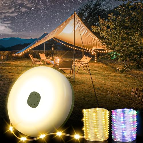 Bowfar Camping Lichterkette Aufrollbar, 10M 130 LED RGB+Warmweiß Lichterkette Außen mit USB Wiederaufladbare, 2-in-1 Alpenwolken Tragbare Campinglampe Taschenlampe für Camping Zelt Wandern Hof Bowfar Camping Lichterkette Aufrollbar, 10M 130 LED RGB+Warmweiß Lichterkette Außen mit USB Wiederaufladbare, 2-in-1 Alpenwolken Tragbare Campinglampe Taschenlampe für Camping Zelt Wandern Hof von Bowfar