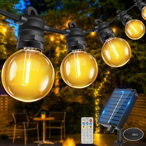 Bowfar Lichterkette Außen Solar, 10M 17+2 G40 Glühbirnen Solar Lichterkette Aussen mit Fernbedienung, IP68 Wetterfest Solarlichterkette 8 Modi Garten Beleuchtung für Balkon Terrasse Outdoor Deko von Bowfar