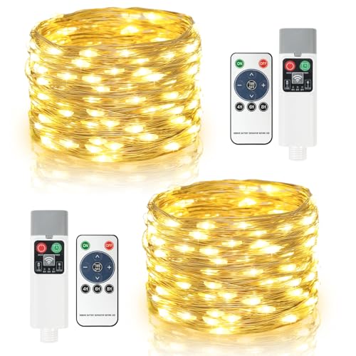 Bowfar Lichterkette Batterie 2 Stück, 10M 100 LED Lichterkette Innen mit USB Aufladbare Batterie, 8 Modi Lichterkette Draht mit Fernbedienung und Timer für Party Hochzeit Weihnachten Deko, Warmweiß Bowfar Lichterkette Batterie 2 Stück, 10M 100 LED Lichterkette Innen mit USB Aufladbare Batterie, 8 Modi Lichterkette Draht mit Fernbedienung und Timer für Party Hochzeit Weihnachten Deko, Warmweiß von Bowfar
