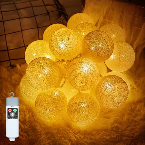 Bowfar Lichterkette Baumwollkugeln, 20 LED Lichterkette Aufladbare Batterie Kugeln mit Timer, Cotton Ball Lichterkette Innen Fairy Lights für Kinderzimmer Weihnachten Hochzeit Party Garten Bowfar Lichterkette Baumwollkugeln, 20 LED Lichterkette Aufladbare Batterie Kugeln mit Timer, Cotton Ball Lichterkette Innen Fairy Lights für Kinderzimmer Weihnachten Hochzeit Party Garten von Bowfar