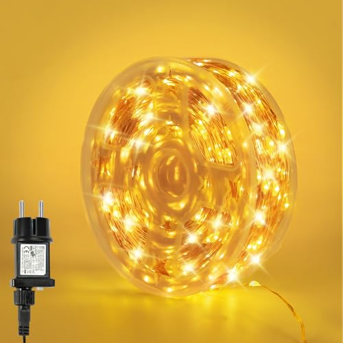 Bowfar Lichterkette Kupferdraht 10M 100LED Warmweiß Lichterkette Innen mit Stecker und Memory Funktion, IP65 Wasserdicht Lichterkette Draht Strombetrieben für Außen Weihnachten Hochzeit Garten Party von Bowfar