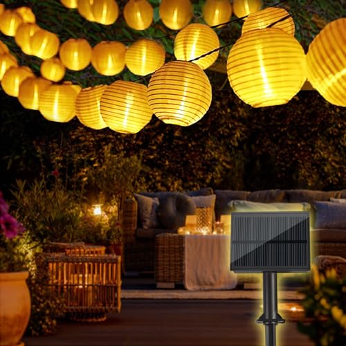 Bowfar Solar Lichterkette Lampions Außen, 10M 50 LED Laternen 800mAh Solar Lichterkette Aussen mit Upgrade Solarpanel, 8 Modi Lampions Außen Wetterfest für Garten Balkon Terrasse Hochzeit, Warmweiß von Bowfar