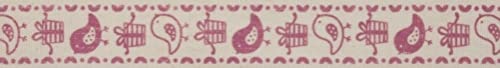 Bowtique Schleifenband mit Vögeln und Geschenken, Naturbaumwolle, 15 mm, Rosa, 5 Meter Rolle von Bowtique