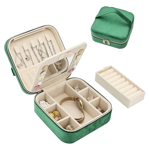 Boxudeli Schmuckkästchen Reise, Schmuckkasten aus Samt mit Spiegel, kleine Schmuckaufbewahrungsboxen für Frauen, Schmuckschatulle für Ringe, Ohrringe, Halsketten und Armbänder (dunkelgrün) Boxudeli Schmuckkästchen Reise, Schmuckkasten aus Samt mit Spiegel, kleine Schmuckaufbewahrungsboxen für Frauen, Schmuckschatulle für Ringe, Ohrringe, Halsketten und Armbänder (dunkelgrün) von Boxudeli