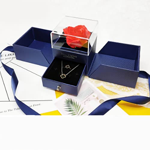 Boxwizard Rose Flower Ring Box – Rose Flower Schmuckschatulle Exquisite Ring-Halsketten-Geschenkbox für Valentinstag, Jahrestag, Hochzeit(Blau) von Boxwizard