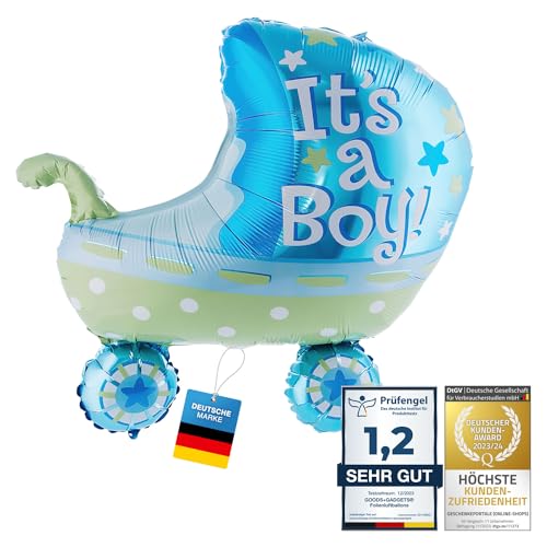 Baby Shower Heliumballon Party Deko Kinderwagen Luftballon - Junge; Blau - für Feier der Bekanntgabe des Geschlechts von Boy & Girl Folienballon