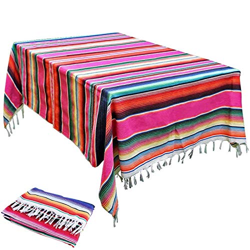 Boyigog-Tischdecke mit Quasten,gestreift, mexikanischer Stil,lila gestreift,Tischdecke mit Quasten,für Küche,Außenbereich oder Innenbereich (lila gestreift Tischdecke) von Boyigog