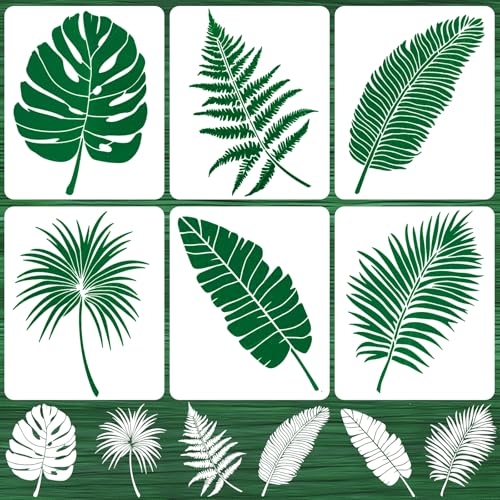 Malschablonen Set-6 Stück Botanical Zeichnen Schablonen, 40 * 30 cm Tropische Blätter DIY Zeichnung Malschablonen, Wiederverwendbare Kunststoff Vorlagen für Wände, Möbel, Stoffpolsterung von Boyigog