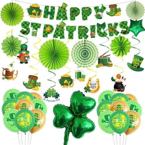 Boyigog St. Patrick's Day Dekorationen, mit Banner-Ballons, Kleeblatt-Themen-Dekorationen, St. Patrick's grüne Ballon-Girlande, Banner, Dekorationen für irische Party von Boyigog