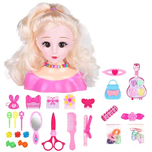 Bozaap 25Pcs Friseur Make-up Puppen für Kinder, Haarstyling Modell Puppenkopf Styling Spielset Spielzeug Haarschmuck Spielset für Mädchen Kinder von Bozaap