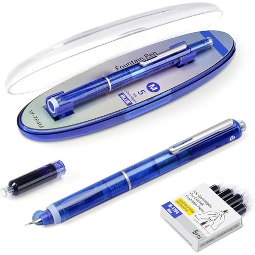 Fountain Pen Retractable:0.38mm Blue&Black Ink Transparent Barrel Includes 5 Refillable Ink Cartridges, Retractable Fountain Pen (Blue ink) von Bpoeee