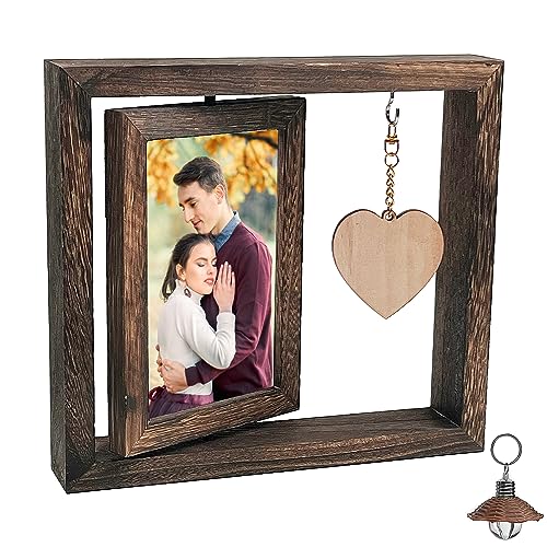 Bilderrahmen Holz, Holz Drehbare Fotorahmen, Bilderrahmen Hochzeit, hält 2 Fotos 15x10cm, mit Holz Herz und ein Kleines Licht, für BüRo Deko, Zuhause, Schreibtisch Bilderrahmen Holz, Holz Drehbare Fotorahmen, Bilderrahmen Hochzeit, hält 2 Fotos 15x10cm, mit Holz Herz und ein Kleines Licht, für BüRo Deko, Zuhause, Schreibtisch von Bqweun