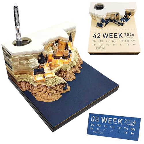 Kreative Haftnotizen, 3D-Papierskulpturen, Memoblock, Nachfüllpackung Magic Castle, Papierskulptur, 3D-Haftnotizen, Haftnotizen, Desktop-Ornament, 3D Kalender, Artsy Pads, Beleuchtet von Bqweun