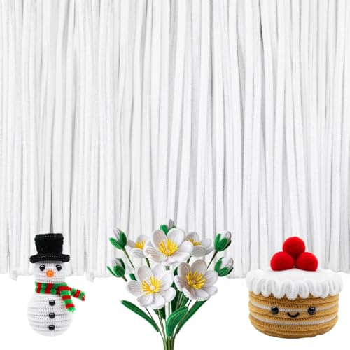 100 Stück Pfeifenreiniger Weiß, Pfeifenputzer Zum Basteln, 8mm Dicke Für Tierformen, DIY Projekte Und Weihnachtsdekorationen, Ideal Für Kinder Und Lehrer von BrKern