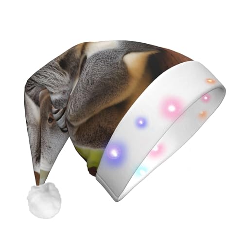 BrUgui Festliche LED-Weihnachtsmütze - Langlebige Farben, drei Blinkmodi, perfektes Urlaubszubehör! Umarmung Baum Koala 1 von BrUgui
