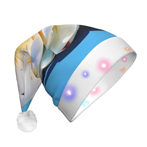 BrUgui Festliche LED-Weihnachtsmütze – langlebige Farben, drei Blinkmodi, perfektes Urlaubsaccessoire! Asiatisches Lotus Muster von BrUgui