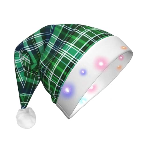 BrUgui Festliche LED-Weihnachtsmütze – langlebige Farben, drei Blinkmodi, perfektes Urlaubsaccessoire! Blaues und grünes Schottenkaro von BrUgui
